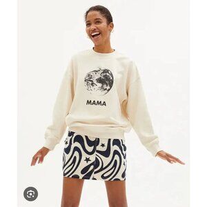THINKING MU Sweatshirt “MAMA” Crewneck Long Sleeve Cream Sz Large L